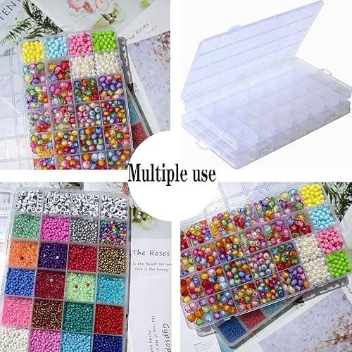 QYING 2Packs 28 Grids Plastic Organizer Box,Clear Beads Organizers Storage Box with Fixed Dividers,Acrylic Organizers Box for Jewelry,Beads,Earrings, Art DIY, Craft - WHITE TWO thumbnail 6