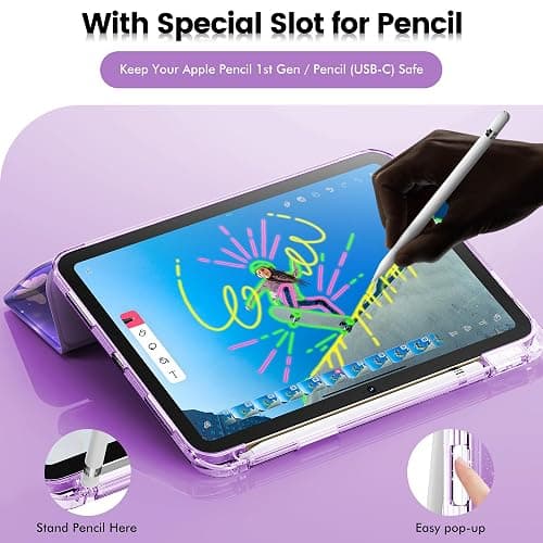 INFILAND Compatible with iPad 10th Generation Case, iPad Case 10th Generation 10.9 Inch, Glitter Leather Cover with Sparkly Crystal Clear Back, Pencil Holder, Anti-Yellowing (Purple Flutter) thumbnail 8