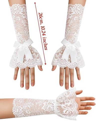 Avidlove Women Ruffle Bow Lace Gloves Fingerless Mid Elbow Sleeve Costume Wedding Opera Tea Party Prom Cosplay Gothic thumbnail 3