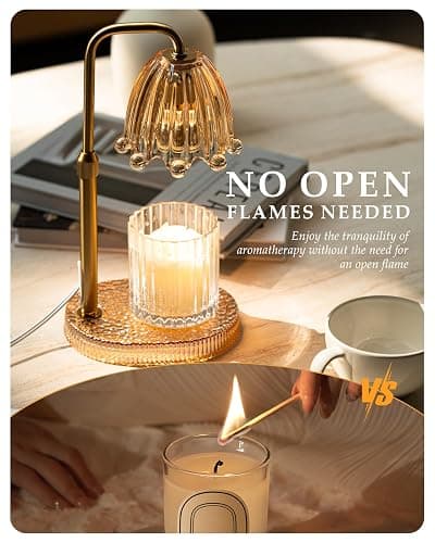 GleeNflux Candle Warmer Lamp with Timer, Dimmer & Adjustable Height, 20MM Crystal Base, 2 Blubs, Fit Jar Scented Candles, Safe Aromatherapy Light for Sleep, Work, Yoga, Bedroom, Office, Gift for Women thumbnail 5