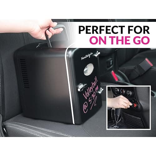 Nostalgia Retro Mini Fridge and Heater 6-Can Capacity, 12-Volt Power Adapter, Carry Handle and Display Window-Perfect for Home, Office, Car, or Dorm Room-Black thumbnail 6