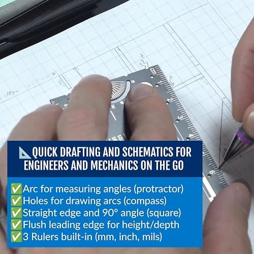 The Authentic Pocket Engineer - Small Metal Engineering Ruler Protractor Compass Scale, Techie Graduation Gadget Multitool, Mechanical/Civil Engineers Gift, Metric Mini 3 Inch Tool- Genius Lab Gear thumbnail 5