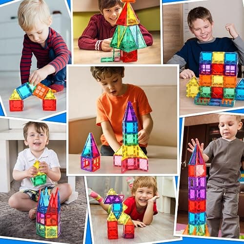 100PCS Magnetic Tiles Kids Toys - Magnetic Building Blocks STEM Magnet Building Set Preschool Learning Magnet Toys for Kids Ages 3-5 4-8, Sensory Montessori Toy for Toddlers 3+ Year Old Boys Girls thumbnail 4