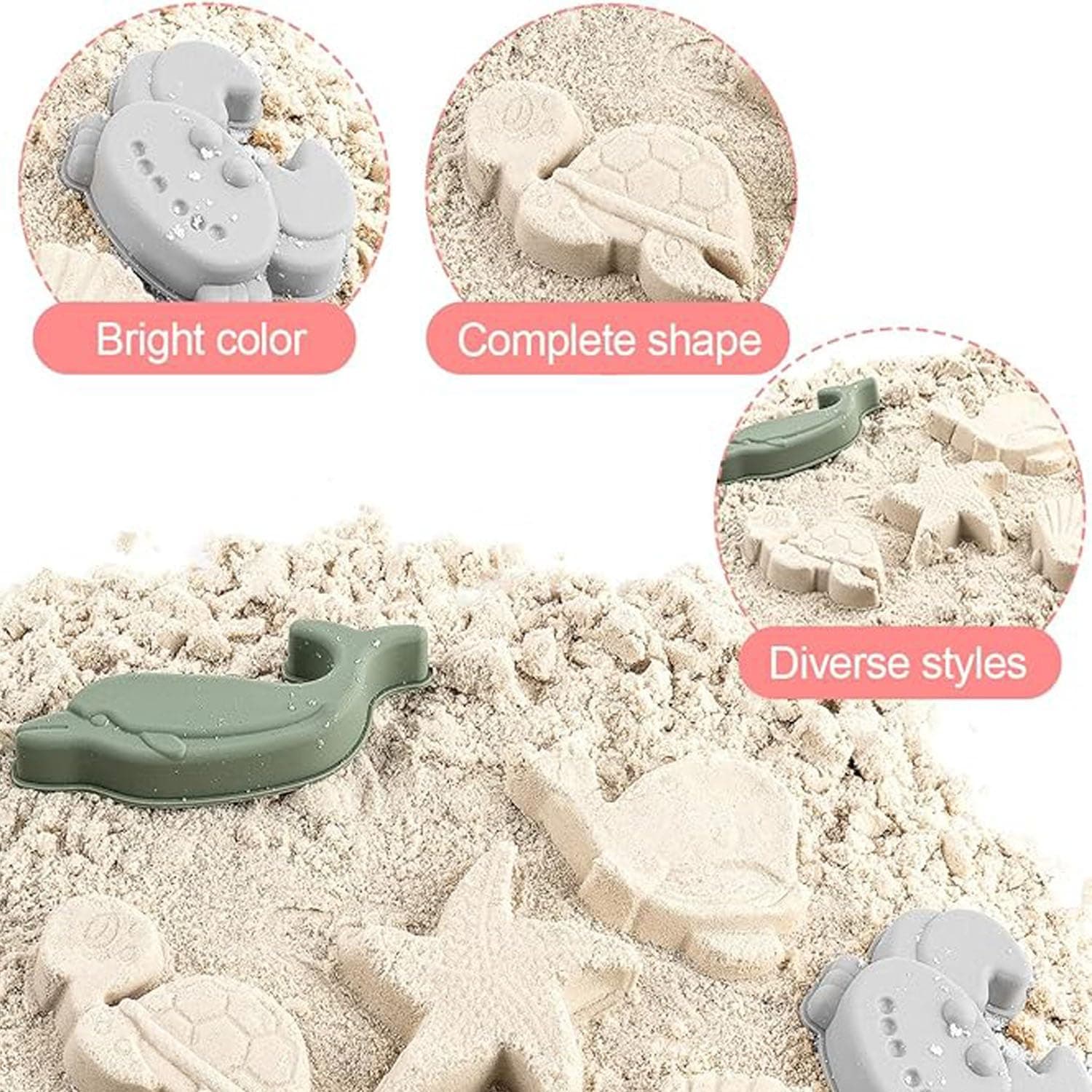Silicone Beach Toys, 9 PCS Modern Baby Beach Toys, Travel Friendly Beach Set, Silicone Bucket, Shovel, Bucket and Mould Set Toys, Perfect for Gift and Summer for Kids thumbnail 3
