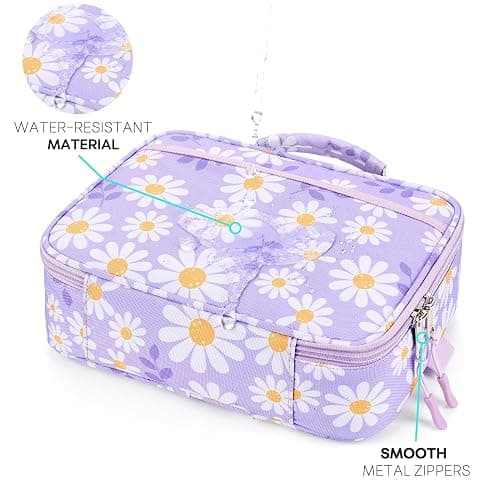mibasies Kids Lunch Box for Girls Toddler, Insulated and Reusable Lunch Bag for School, Daisy Purple thumbnail 4