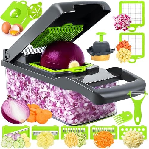CIRULLI 16 en 1 Coupeur de Légumes,Coupe legumes multifonctions Cutter tout-en-un avec récipient,coupe oignon,Coupe pomme de terre,coupe legumes manuel pour dés, coupe,Mandolines - Image 1