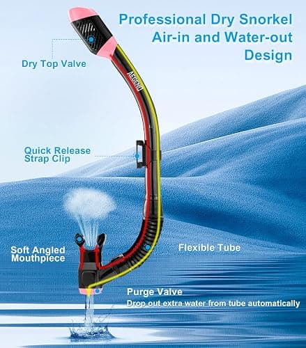 Aegend Snorkeling Gear for Adults Youth Kids, Snorkel Mask with Top Dry Valve - Panoramic View Anti-Leak and Anti-Fog with Mesh Bag for Snorkeling, Scuba Diving, Freediving & Swimming thumbnail 3