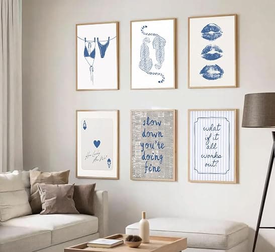 6Pcs Blue Coast Wall Art Blue and White Trend Poster Print Fashion Coast Granddaughter Painting Picture Preppy Wall Decor for Bedroom Dormitory 8x10in Unframed thumbnail 2