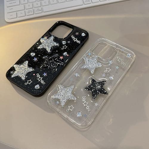 LOLAGIGI for iPhone 13 Case Bling Stars 3D Hearts Diamond Twinkle Star Glitter Y2K Spark Luxury Girly Aesthetic Personalized Design for Women Girls Teens TPU Case, 6.1", Black thumbnail 4