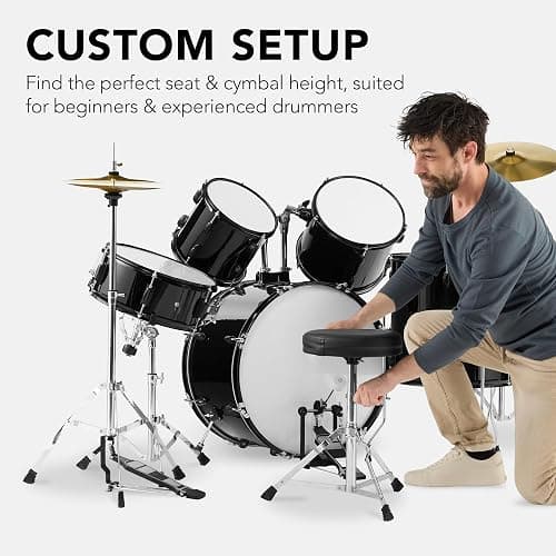 Best Choice Products 5-Piece Full Size Complete Adult Drum Set w/Cymbal Stands, Stool, Drum Pedal, Sticks, Floor Tom - Black thumbnail 6
