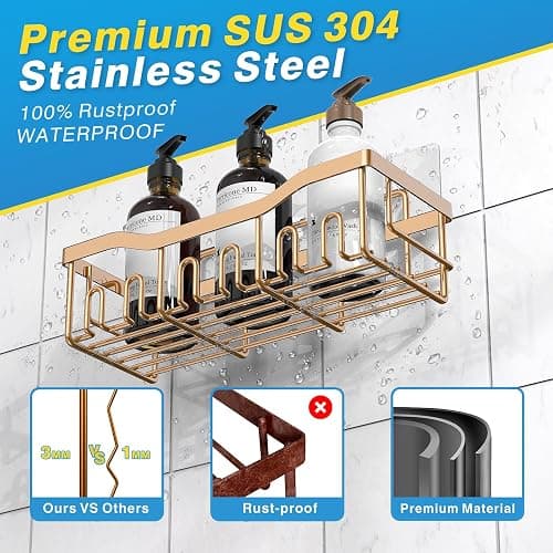 EUDELE Shower Caddy 2 Pack, Adhesive Organizer for Bathroom Storage, Home Decor & Kitchen, No Drilling, Rustproof Stainless Steel Shelf, Bathroom Decor Sets thumbnail 6