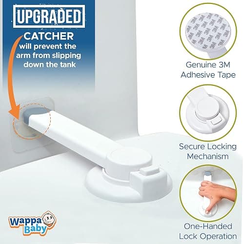 Baby Toilet Lock by Wappa Baby - 9"L x 4"W - Ideal Baby Proof Toilet Lid Lock - No Tools Needed Easy Installation with 3M Adhesive - Top Safety Toilet Seat Lock - Fits Most Toilets - White (1 Pack) thumbnail 5