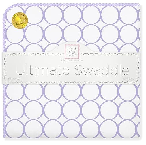 SwaddleDesigns Large Receiving Blanket, Ultimate Swaddle for Baby Boys, Girls, Softest US Cotton Flannel, Best Shower Gift, Made in USA, Lavender Mod Circles (Mom's Choice Award Winner) - Image 1