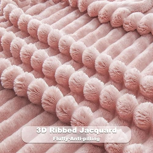 NEWCOSPLAY Super Soft Throw Blanket Pink Premium Silky Flannel Fleece 3D Ribbed Jacquard Lightweight Bed Blanket All Season Use (Pink Ribbed, Throw(50"x60")) - Pink Ribbed - Throw(50"x60") thumbnail 5