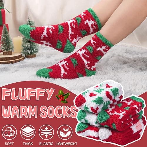 ZhiNuSi Fuzzy Socks for Women Cozy Warm Fluffy Winter Christmas Gifts Slipper Plush Soft Spa Socks 5 Pairs thumbnail 3