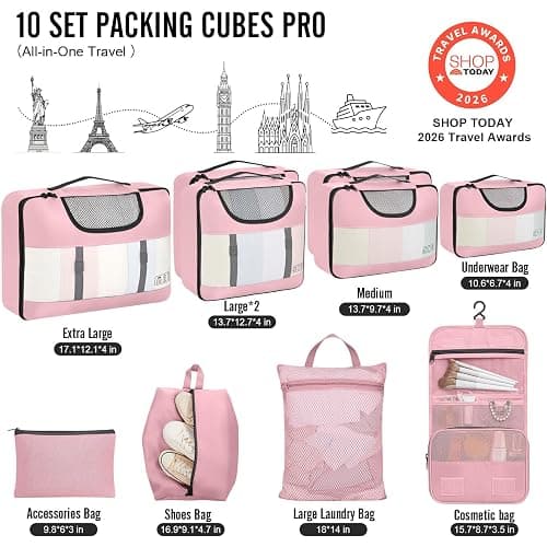 Veken 10 Set Packing Cubes for Travel Essential, Suitcase Organizer Bags in 4 Sizes, Carry-On Luggage Accessories with Large Laundry & Hanging Toiletry Bag, Must-Have for Airplane, Road Trip & Camping thumbnail 2