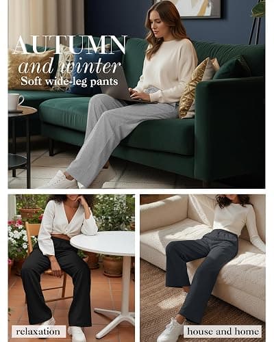 Neer 3 Pack Womens Wide Leg Sweatpants Elastic High Waisted Baggy Long Pant Casual Lounge Yoga Drawstring Jogger with Pockets thumbnail 3