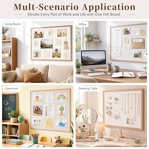 Bulletin Board Felt Pin Board, 24 x 18 Inch,Oatmeal | Office Cork Board Alternative for Home Office, Classroom Decor, Foldable Picture Board with Adhesive Strips & 20 Pushpins thumbnail 5