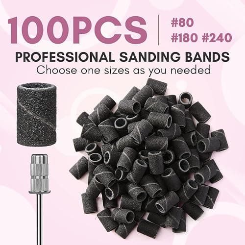 Makartt Sanding Bands for Nail Drill - 100 Pcs #240 Fine Grits Nail File Sanding Bands For Drill Bits, Nail Prep Smooth Polish, Upgrade Thicker Durable Sanding Drill Bit For Acrylic Nails Gel, Black thumbnail 7