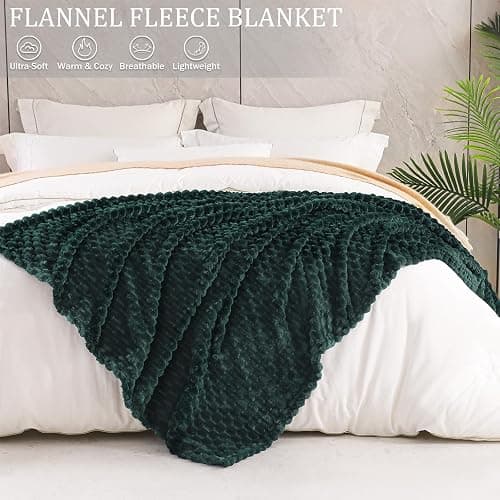 Exclusivo Mezcla Extra Large Fleece Throw Blanket for Couch, 50x70 Inches Stylish Jacquard Soft Throw Blanket, Fuzzy Cozy Lightweight for All Season, Forest Green thumbnail 4