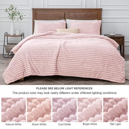 BEDELITE Fleece Queen Comforter Set, Fluffy Bed Set, Pink | Super Soft & Warm Bedding, Luxury Fuzzy Faux Fur Comforter for Winter, Heavy Plush Bedding, with 2 Pillowcases thumbnail 8