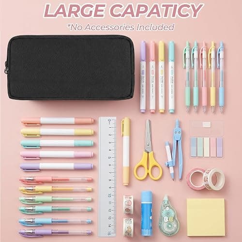 Della Gao Large Pencil Case, Big Capacity Pencil Pouch with 2 Compartments, Office Pencil Bag with Zipper, Big Pen Case for Adults (01-Black) thumbnail 7
