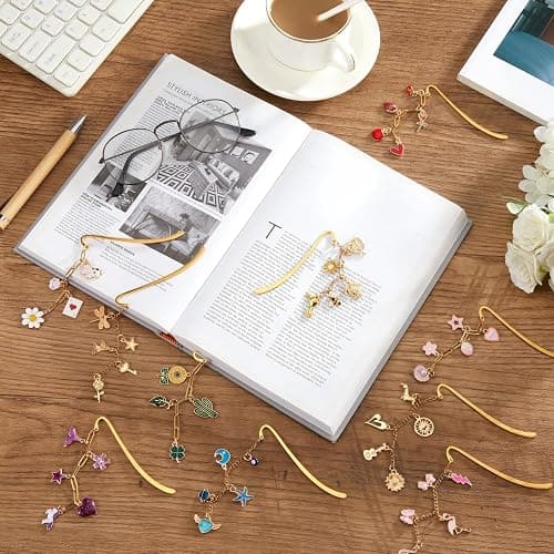 Tudomro 250 Pcs Metal Bookmarks Making Kit, DIY Metal Bar Bookmark Kit, DIY Craft Supplies with Charms, Jump Rings, Chains and Tools, Jewelry Making for Custom Bookmark Crafts (Cute) thumbnail 7
