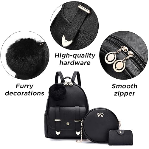 I IHAYNER Mini Backpack Purse for Teen Girls 3-PCS Fashion Backpack Cute Travel Daypacks Women Pompom Backpack Shoulder Bag thumbnail 5