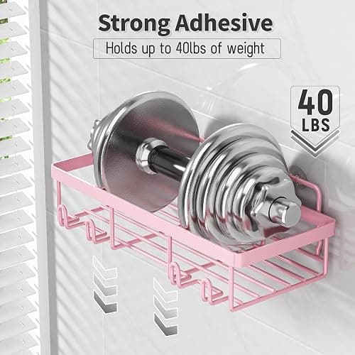 Liuoud 5 Pack Shower Caddy Organizer Rack Shelf for Inside Shower, Adhesive Bathroom Wall Storage Basket Rustproof Stainless Steel Shampoo Holder, Girly Bathroom Accessory Decor Set, Pink thumbnail 4