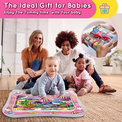 Infinno Baby Water Play Mat, Tummy Time Sensory Toy for Newborn 3-9 Months | Leakproof liquid filled cushion, encourages neck strength and motor skills, easy fill and drain, infant gift idea thumbnail 7