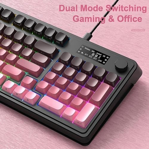 AULA S99 Pro Keyboard, Wireless Keyboards with Media Knob Custom RGB Backlit, 3-Modes BT/2.4G/USB-C Membrane Gaming Creamy Keyboard for Windows/MAC/PC Gamer - Black Pink thumbnail 3