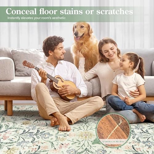 Wonnitar Boho Floral Washable Rugs 5x7, Soft Area Rugs for Bedroom, Ultra-Thin Non Slip Beige Area Carpets, Flower Print Decor Carpet for Living Room Nursery Dining Room Office thumbnail 8