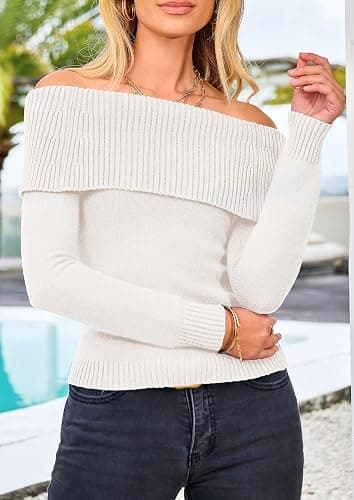PRETTYGARDEN Off The Shoulder Sweater for Women 2026 Fall Fashion Cute Long Sleeve Tops Winter Ribbed Pullover Knit Outfits thumbnail 3