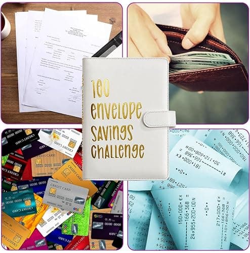 100 Envelopes Money Saving Challenge, 100 Envelope Challenge Binder, Easy and Fun Way to Save $5,050, Savings Challenges Budget Book Binder with Cash Envelopes for Office,Home,School (White) thumbnail 5