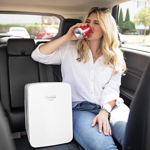 Cooluli 10L Mini Fridge for Bedroom - Car, Office Desk & College Dorm Room 12v Portable Cooler Warmer Food, Drinks, Skincare, Beauty Makeup AC/DC Small Refrigerator with Glass Front, 110 Volts, White thumbnail 8