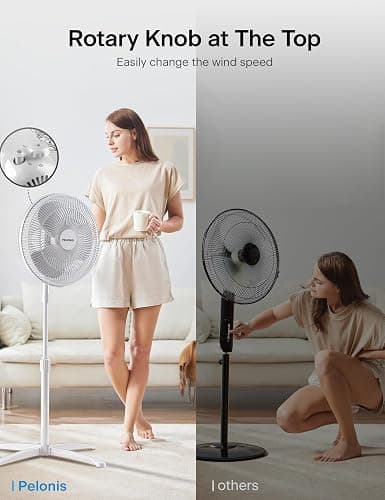 PELONIS 16" Adjustable Oscillating Pedestal Fan for Bedroom, White | Budget Friendly 3-Speed Standing Fan with wide Oscillation and Tilt, Manual Controls for Living Room and Office, Quiet 45dB thumbnail 4