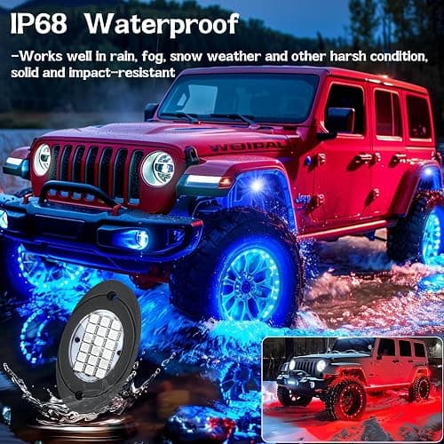 4 Pods RGB LED Rock Lights, Underglow Multicolor Neon Light Kit, Wheel Well Light with APP Control & Music Mode, Under Glow Lights for Trucks,Jeep,SUV,Golf Cart,ATV,Pickup Off Road,12V thumbnail 3