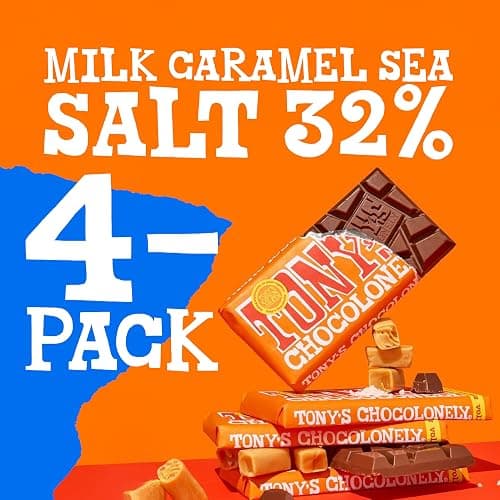 Tony’s Chocolonely Belgian Milk Chocolate Candy Bar With Caramel & Sea Salt, Chocolate Bars for Snacks, Party Favors, or Gifts, 32% Cacao, Made From Quality Fairtrade Cocoa, 4 Bars, 6.35 Oz Each thumbnail 4