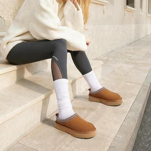 KIDMI Genuine Suede Platform Slippers for Women Fuzzy Winter Warm Shoes Indoor Outdoor thumbnail 3