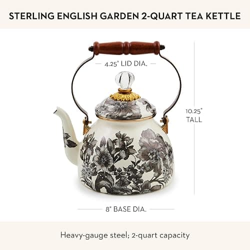 MACKENZIE-CHILDS 2-Quart Enamel Tea Kettle, Cute Tea Kettle for Stovetop, Sterling English Garden thumbnail 3