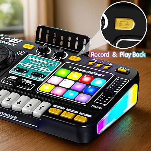 Kids DJ Mixer Controller Table Musical Toy Electronic Bluetooth Toy with LED Lights Sound Effect Microphone Piano DJ Board Key Musical Instruments Birthday Gift Toys for 3 4 5 6 7 Year Old Boy Girl thumbnail 7