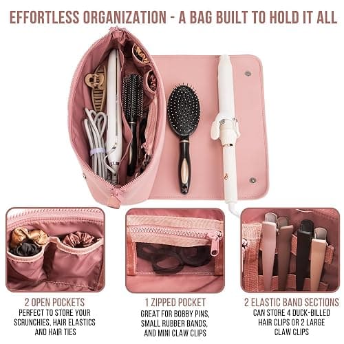 BAREFOOT CARIBOU Hair Tools Travel Bag and Heat Resistant Mat for Flat Irons, Straighteners, Curling Iron, and Haircare Accessories, 2-in-1 design, with Interior Pockets, Portable Organizer thumbnail 7
