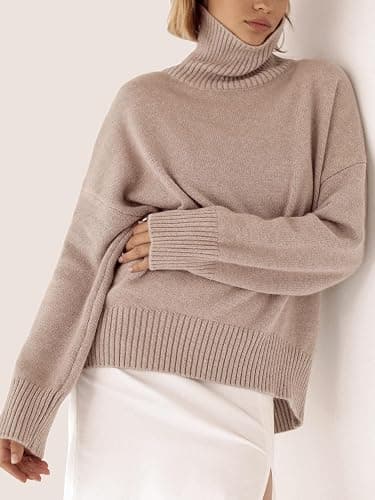 YKR Women's Turtleneck Sweater Chunky Long Sleeve Knitted Pullover High Low Hem Trendy 2025 Fall Winter Basic Jumper Top thumbnail 3