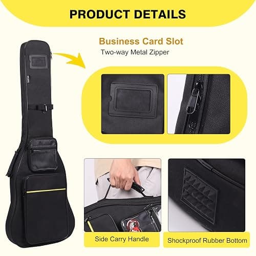 PPOPPO 39 40 Inch Electric Guitar Gig Bag, 0.35" Thick Padded Oxford Fabric, Waterproof & Shockproof Gig Bag, Multi-Pocket Design with Shoulder Straps & Side Handle​, Sleek Black Design thumbnail 6