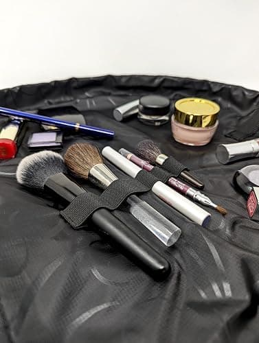 Lay-n-Go Cosmo Drawstring Cosmetic & Makeup Bag Organizer - Portable Drawstring Makeup Bag w/Zipper Pocket, Makeup Loops & More - Durable, Machine Washable Toiletry Bag (20", Comfort/Black Sherpa) thumbnail 4