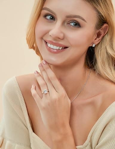 EAMTI 1/2/3/4CT 925 Sterling Silver Engagement Rings Radiant Cut Solitaire Cubic Zirconia CZ Wedding Promise Rings for Her Wedding Bands for Women Size 3-11 thumbnail 5