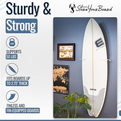 StoreYourBoard Vertical Surfboard Wall Mount, Clear Acrylic Floating Rack | Vertical Surfboard Rack, Surf Board Wall Mounts, Surfboard Hanger, Holds 50 lb, Clear Acrylic thumbnail 4