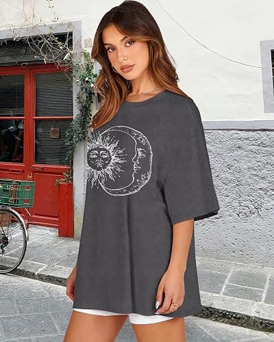 Womens Oversized Tshirt Graphic Tees Crew Neck Summer Short Sleeve Loose Fit Tops thumbnail 3