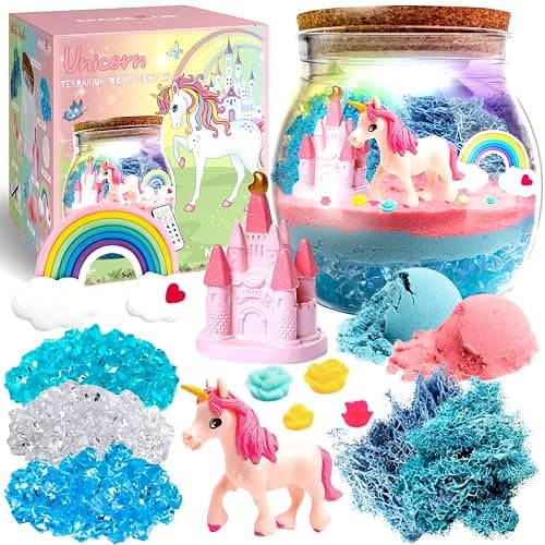 Unicorn Light Up Terrarium Kit for Kids I DIY Unicorn Toys Craft Kits for Kids I Terrarium Jar Night Light for Kids Crystal Growing Kit I Unicorn Gifts for Girls Age 4-12 - Unicorn Terrarium - Image 1