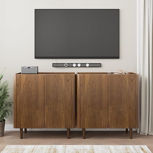 Smuxee Walnut Sideboard Cabinet, Freestanding Buffet Cabinet with Curved Edge Design, Wood Storage Cabinet with Adjustable Shelf for Living Room, Hallway, Entryway thumbnail 3